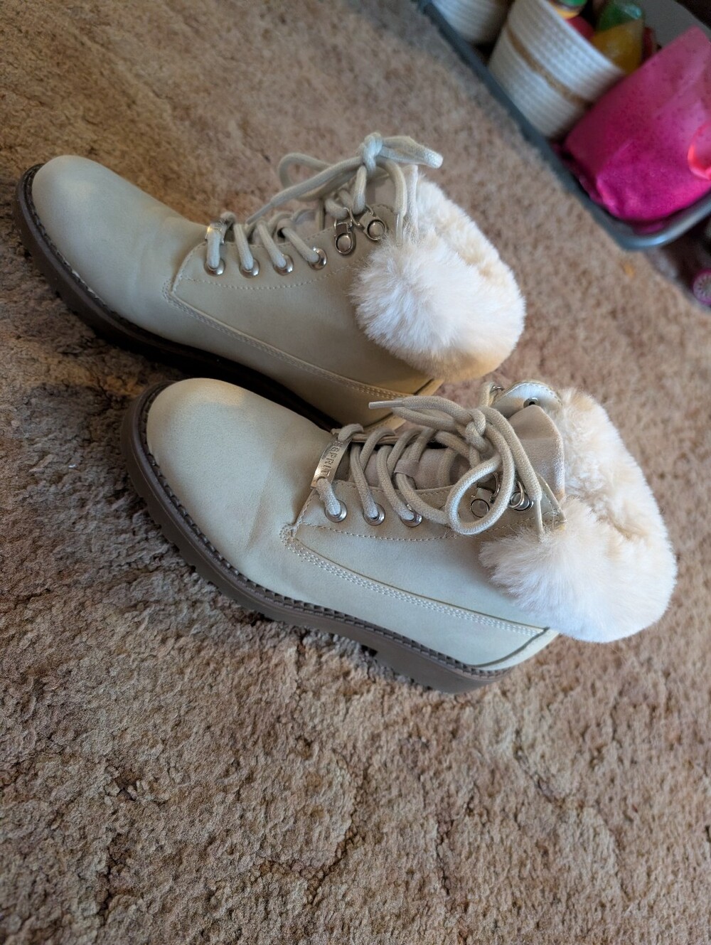 Women's Beige Faux Fur Lined Lace-Up Suede Boots